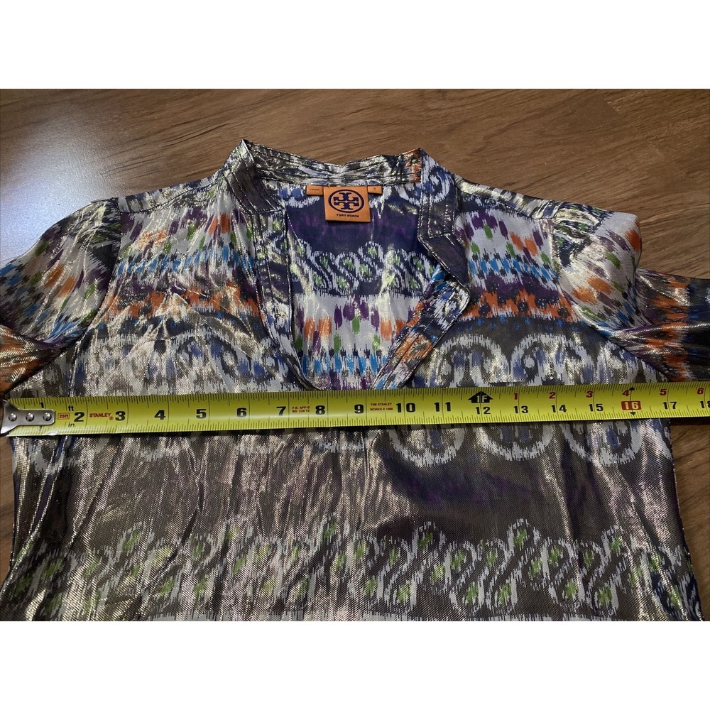 Tory Burch Multicolor Metallic gold Silk Tunic Blouse Size 0 - Picture 6 of 7